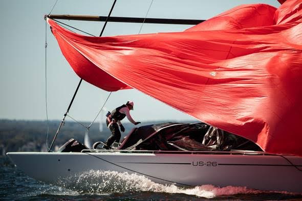 Courageous (US-26) races on Narragansett Bay during the 2016 12 Metre North American Championship (photo credit: Richard Schultz) 