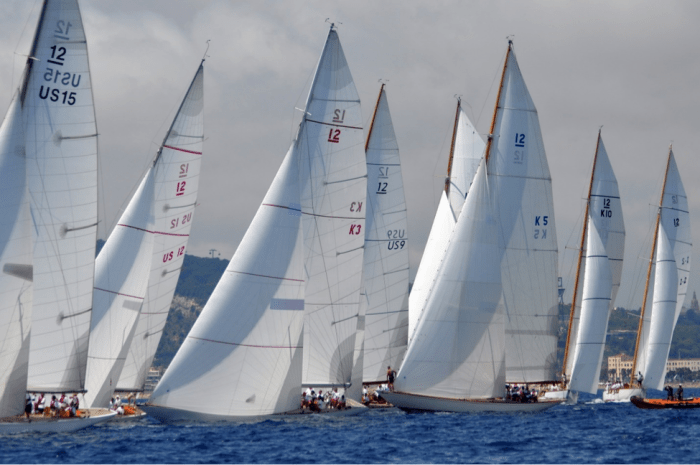  12 Metres racing in Barcelona during the 2014 12 Metre World Championship. The 2019 Worlds in Newport will be the largest-ever gathering of 12 Metres in the U.S. (photo credit: SallyAnne Santos/Windlass Creative)