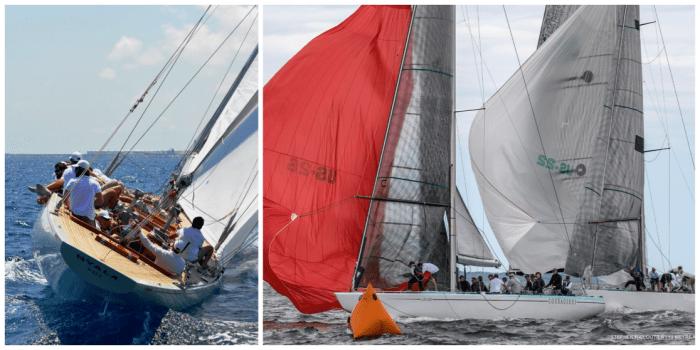 Left: Italian Patrizio Bertelli’s US-12 Nyala, the defending 12 Metre World Champion, will travel to Newport for the 2019 Worlds. (photo credit: SallyAnne Santos/Windlass Creative) Right: Also competing will be US-22 Intrepid and US-26 Courageous, which have each defended the America’s Cup twice. (Photo credit: Stephen Cloutier) 