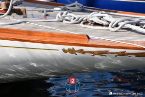 The Vintage 12mR fleet gathered on the dock at NJK for the 2021 EVlI 12mR World Championship. ~ photo: SallyAnne Santos